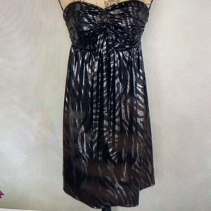 Express black and silver metallic strapless dress large